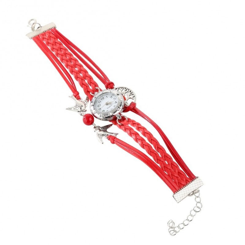 Retro multilayer bracelet with a watch - birds / tree of life