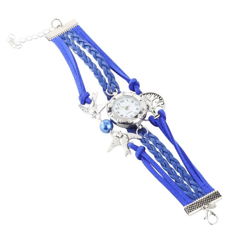 Retro multilayer bracelet with a watch - birds / tree of life