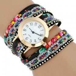 Multilayer floral bracelet - with a round quartz watchBracelets