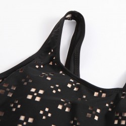 One piece swimming suit - black racer back - hollow-out