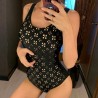 One piece swimming suit - black racer back - hollow-out