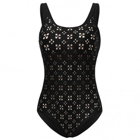 One piece swimming suit - black racer back - hollow-out