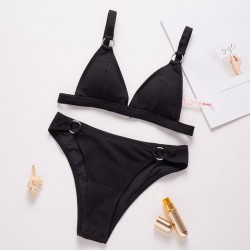 Sexy ribbed bikini set - push up - metal decorations