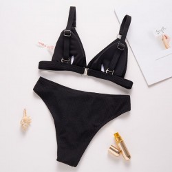 Sexy ribbed bikini set - push up - metal decorations