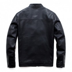 Fashionable men's leather jacket - stand-up collar - with a zipper