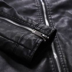 Fashionable men's leather jacket - stand-up collar - with a zipper