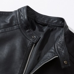 Fashionable men's leather jacket - stand-up collar - with a zipperJackets