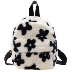 Small plush backpack - with zipper - flowers printing