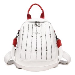 Luxurious multifunctional backpack - shoulder bag - with rivets - genuine leather