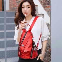 Fashionable backpack - anti-theft zippers - with decorative keychain