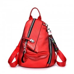 Fashionable backpack - anti-theft zippers - with decorative keychain