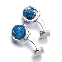 Elegant silver cufflinks - with rotatable blue earth globe