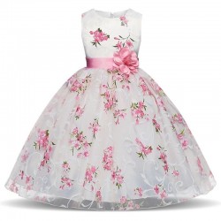 Lyxig tjejklänning - blommönster & rosett