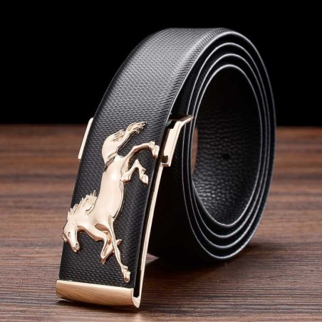 Fashionable leather belt - metal buckle with horse