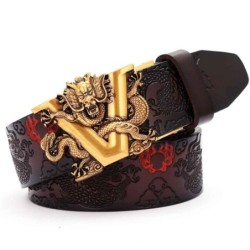 Luxurious leather belt - with automatic buckle - V letter / snake design