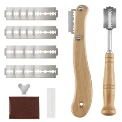 Bread / dough cutter - razor - curved knife - with blades / protective cover