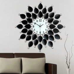 Europeisk stil - kvarts väggklocka - svarta kronblad med kristaller - 36cm