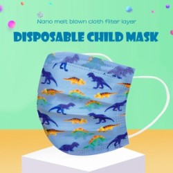 Skyddande ansikts-/munmask - 3-lagers - engångs - för barn - dinosaurietryck - 50 stycken