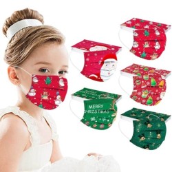 Skyddande ansikts-/munmasker - engångs - 3-lagers - för barn - jultryck - 50 stycken