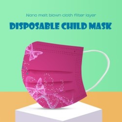 Skyddande ansikts-/munmasker - engångs - 3-lagers - för barn - rosa med fjärilstryck - 50 stycken