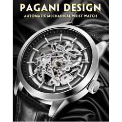 Pagani Design - lyxig automatisk herrklocka - rostfritt stål - läderband - vattentät
