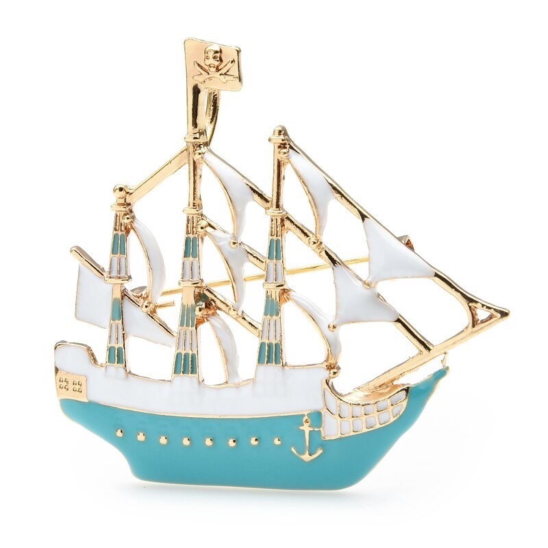 Enamel sailboat - elegant brooch