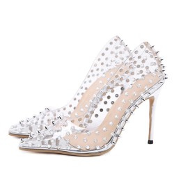 Transparent sexy pumps - silver high heels with rivets - pointed toeHigh heels