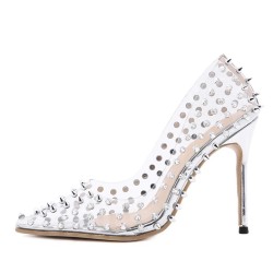 Transparent sexy pumps - silver high heels with rivets - pointed toeHigh heels