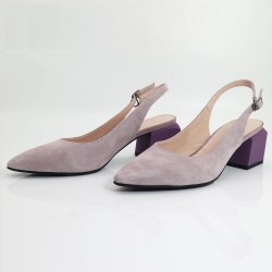 Elegant summer pumps for women -  suede - thick heels - genuine leather