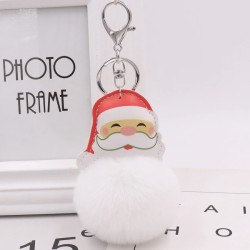 Christmas fur ball - with leather Santa Claus - keychainKeyrings