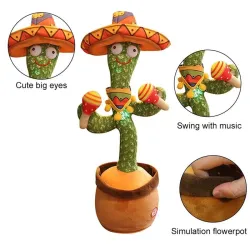 Electric cactus with Spanish sombrero - funny plush doll - twisting / dancing / recording