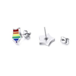 Rainbow star stud earrings - stainless steel - unisex