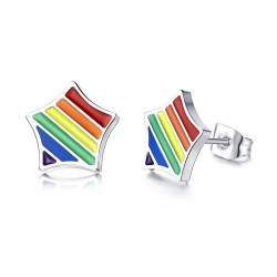 Rainbow star stud earrings - stainless steel - unisex