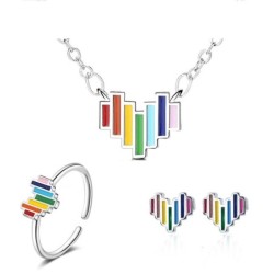 Rainbow jewellery set - heart shaped - necklace / earrings / ring - 925 sterling silverJewellery Sets