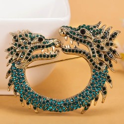 Double headed crystal dragon - vintage brooch