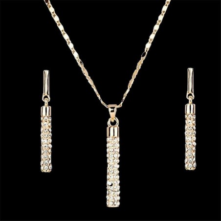 Elegant jewellery set - necklace / earrings - with rhinestones - cylindrical rod pendantJewellery Sets