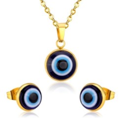 Classic jewellery set - necklace / earrings - with blue / red eye pendant - stainless steelJewellery Sets