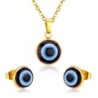 Classical blue eye jewellery set - gold/steel - pendant necklace with earrings