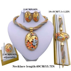 Charming jewellery set for women- necklace / earrings with ring - gold plated