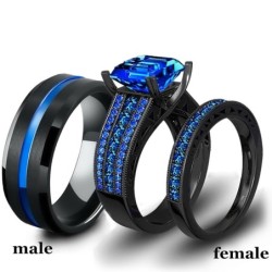 Lyxig ring för par - med blå zirkon - rostfritt stål