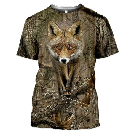 Casual kortärmad t-shirt - jaktdjur tryckt - älg / kanin
