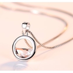 Runt hänge med kristall - elegant halsband - 925 sterling silver