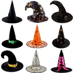 Häxa / trollkarl lång spetsig hatt - band / spets / spindel / stjärnor - för kostymfest / Halloween