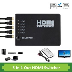 5 in/1 out - HDMI switcher - splitter - HUB - med IR fjärrkontroll - 1080P - för HDTV DVD BOX