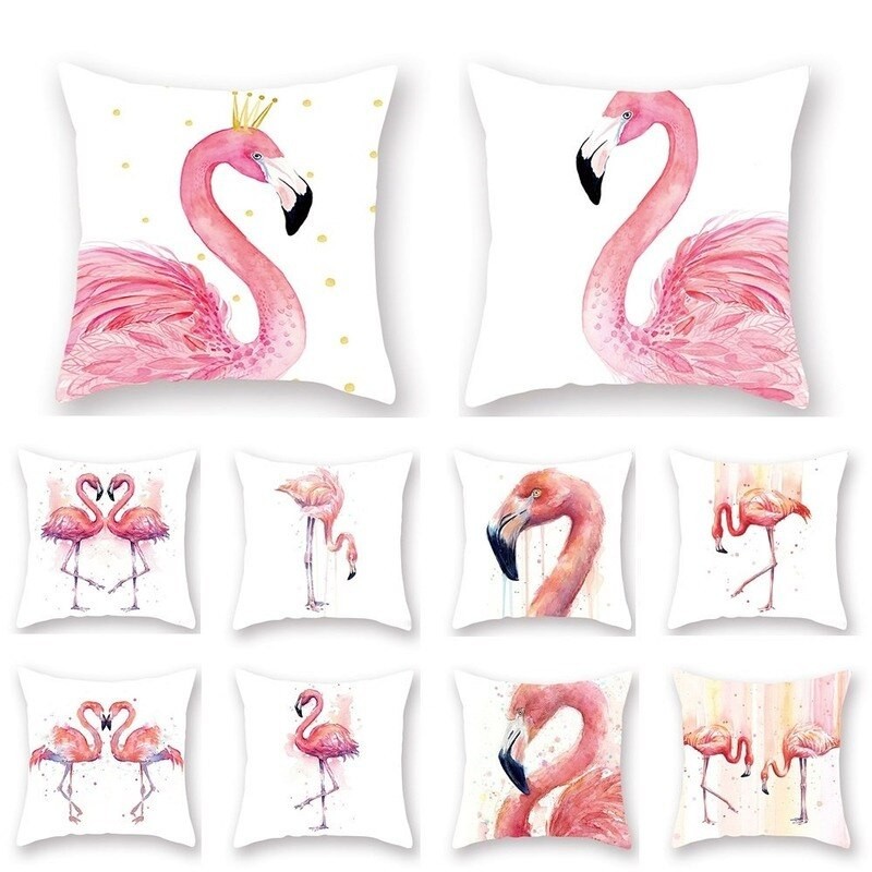 Dekorativt kuddfodral - med rosa flamingo - 45 * 45cm
