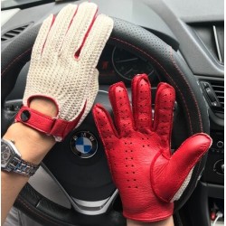 Korta körhandskar - getskinnsläder / stickat - unisex