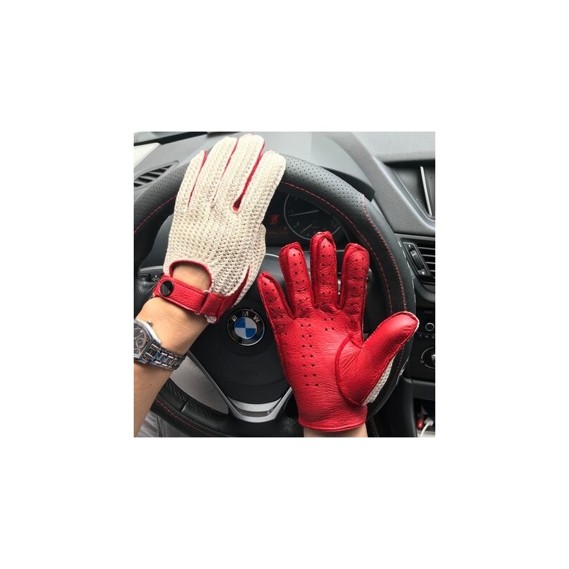 Korta körhandskar - getskinnsläder / stickat - unisex
