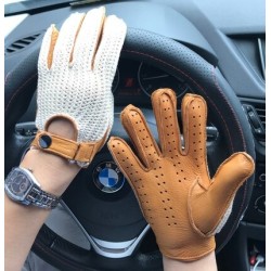 Korta körhandskar - getskinnsläder / stickat - unisex