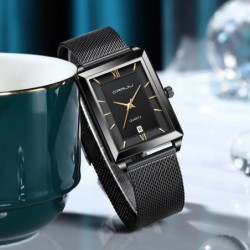 CRRJU - lyxig fyrkantig gyllene klocka - Quartz - rostfritt stål mesh armband - vattentät