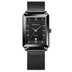 CRRJU - lyxig fyrkantig gyllene klocka - Quartz - rostfritt stål mesh armband - vattentät